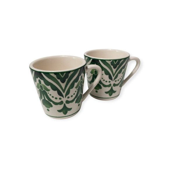Sur La Table Green Handpainted Espresso Mugs Pottery - Picture 2 of 6